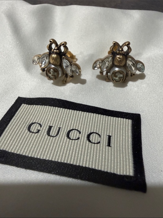 Gucci Jewelry - Gucci Gold Bee Crystal Stud Earrings